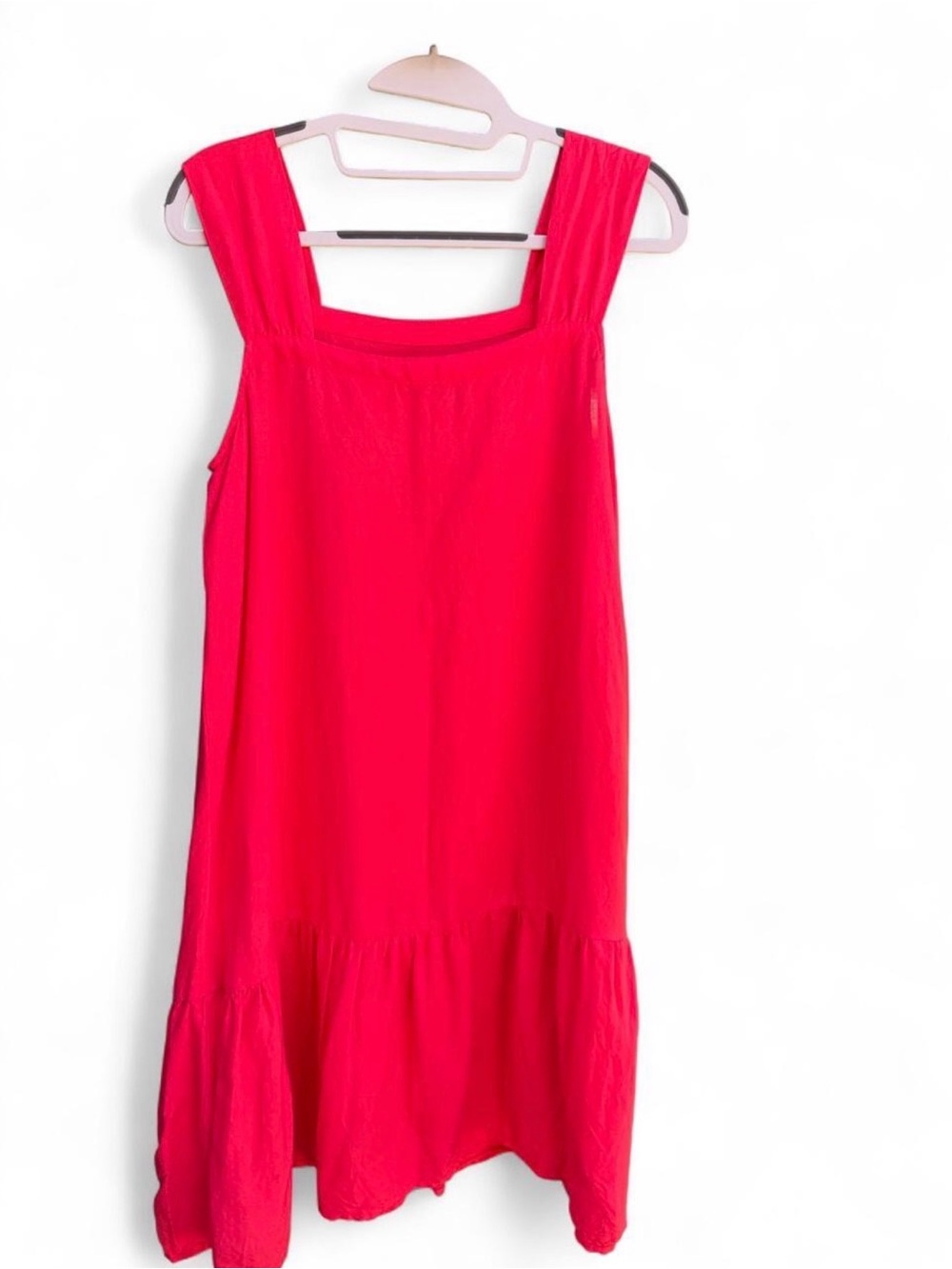 Loft Bright Coral Linen Dress with Squareneck and Ruffle Hem - Picture 2 of 5